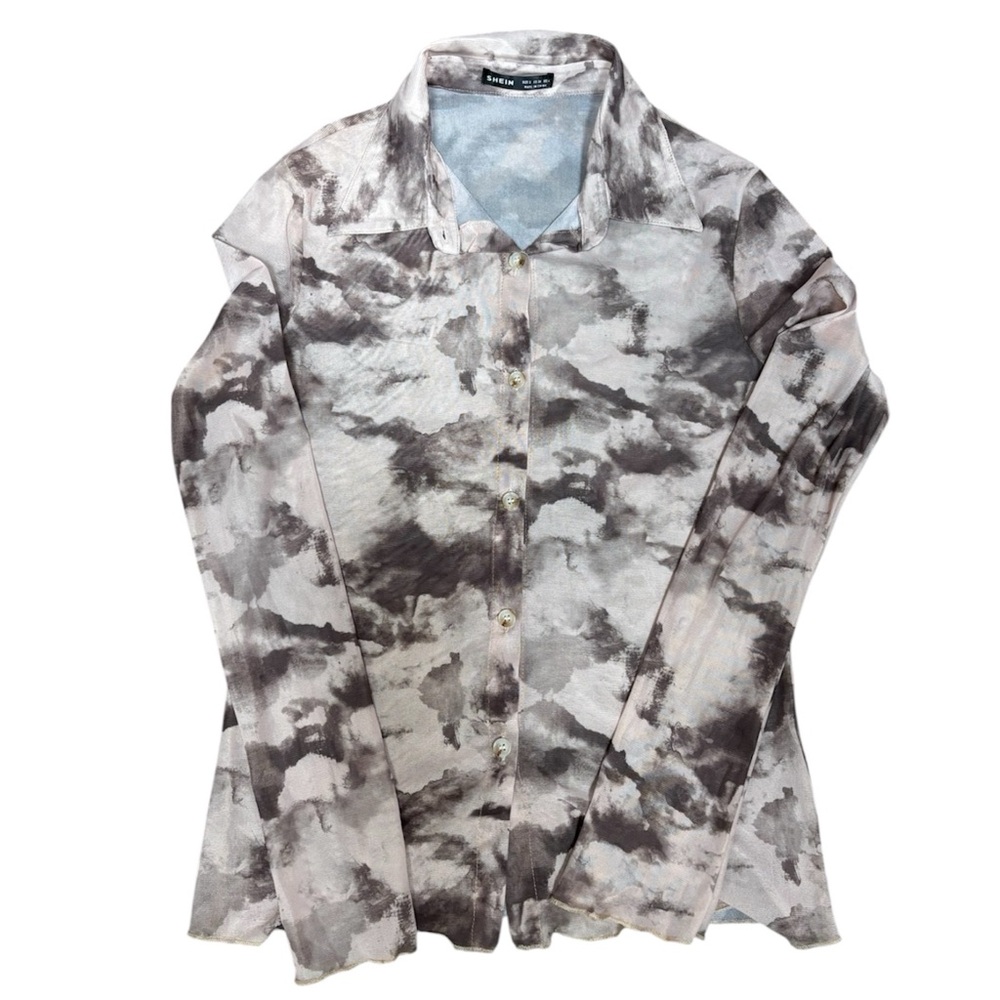 SHEIN acid wash tie dye mesh long sleeve top